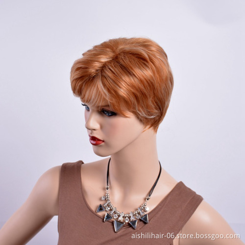 Wholesale cheap fluffy shaggy short natural wave  fiber synthetic colour mixture wig for women